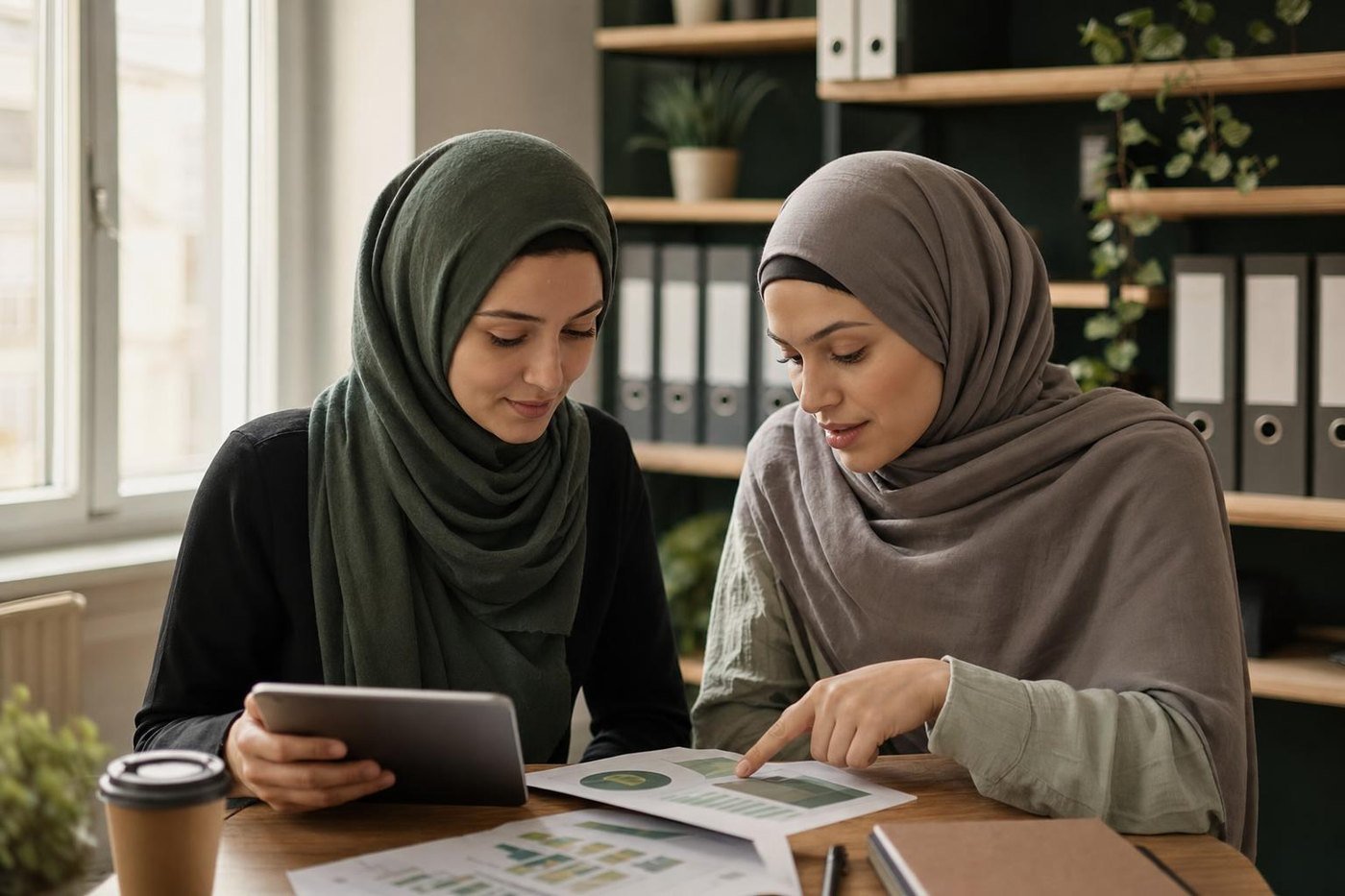 Deux femmes étudient un plan d’affaires dans un petit bureau